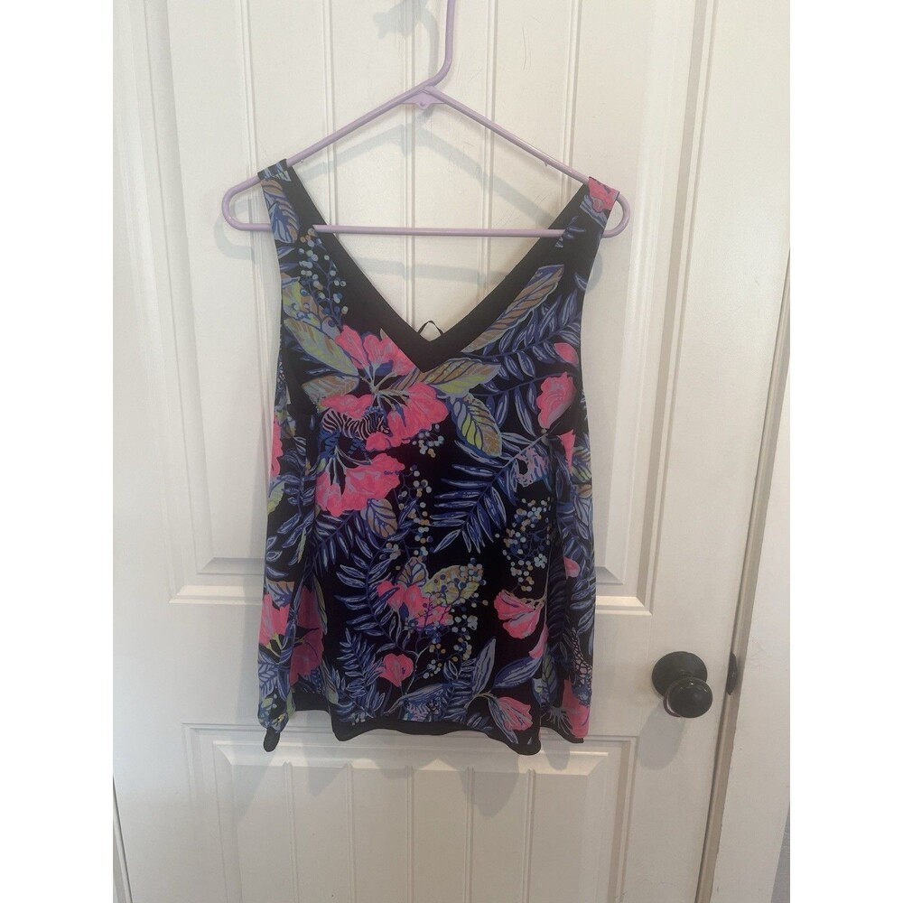 Lilly Pulitzer Reversible Tank Top Tropical Floral Black Gold Logo